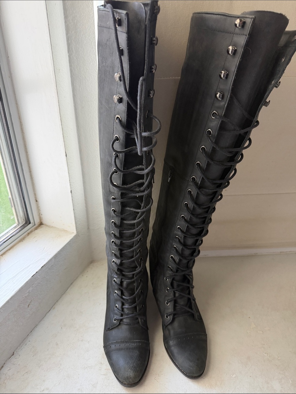Free People Black Lace-Up Over-The-Knee Boots
